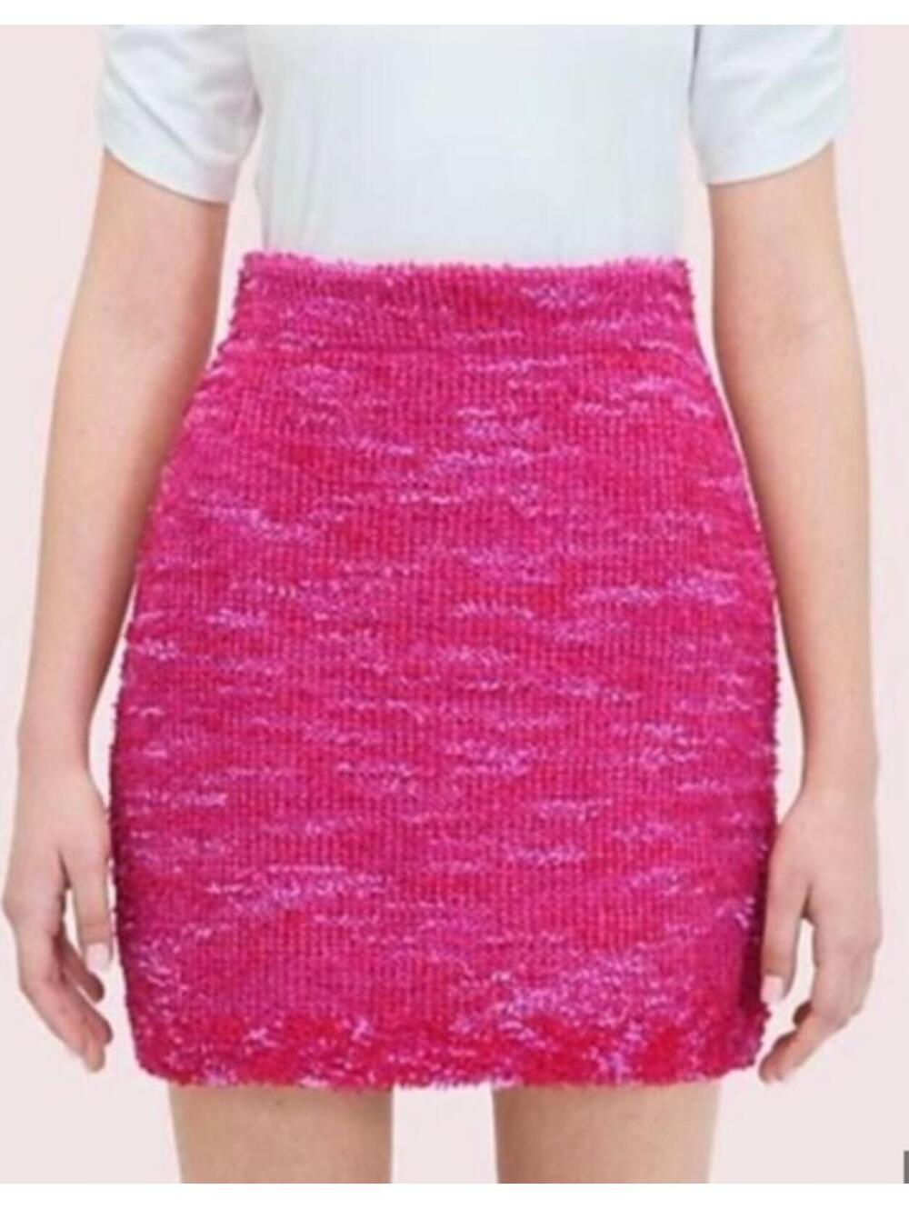NWOT Kate Spade knit tweed mini skirt True pink side zip Barbie pink Size Small